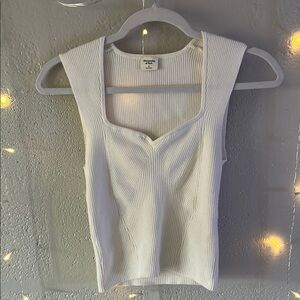 White Ribbed Sleeveless Top